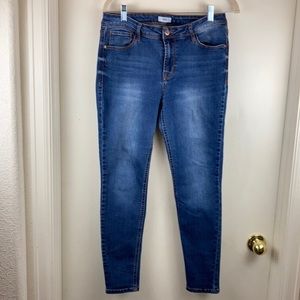 🌞Kensie Distressed Effortless Ankle Mid Rise Skinny Zip Up Jeans A144